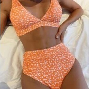 Floral light orange bikini